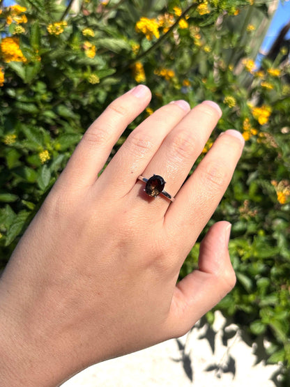 Natural Smoky Quartz Ring, 9x7mm Oval Solitaire Ring, Sterling Silver Promise Ring, Brown Gemstone Ring, Gift for Her