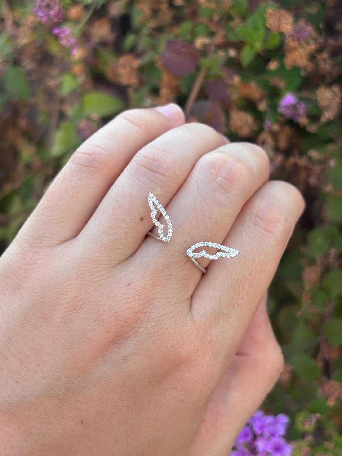 Angel Wings Ring, Sterling Silver Wing Ring, Guardian Angel Jewelry, CZ Open Ring, Feather Ring, Memorial Gift for Her, Promise Ring