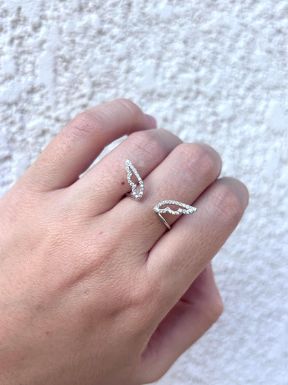 Angel Wings Ring, Sterling Silver Wing Ring, Guardian Angel Jewelry, CZ Open Ring, Feather Ring, Memorial Gift for Her, Promise Ring