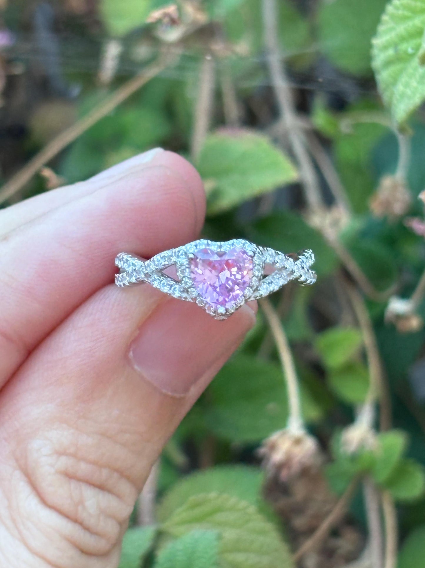 Pink Heart Ring, Pink Tourmaline CZ Ring, Sterling Silver Promise Ring, Halo Heart Ring, Romantic Gift for Her