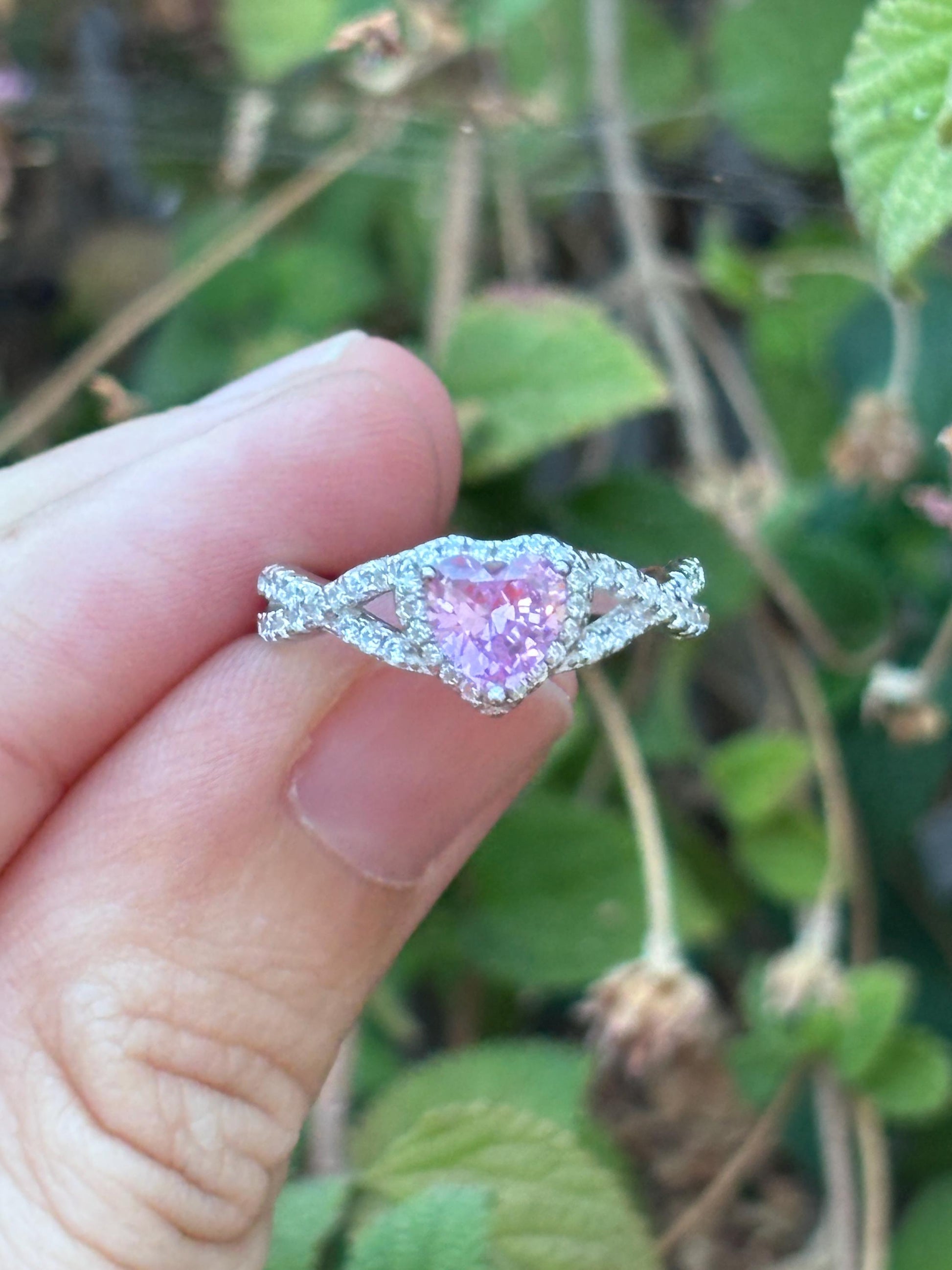 Pink Heart Ring, Pink Tourmaline CZ Ring, Sterling Silver Promise Ring, Halo Heart Ring, Romantic Gift for Her