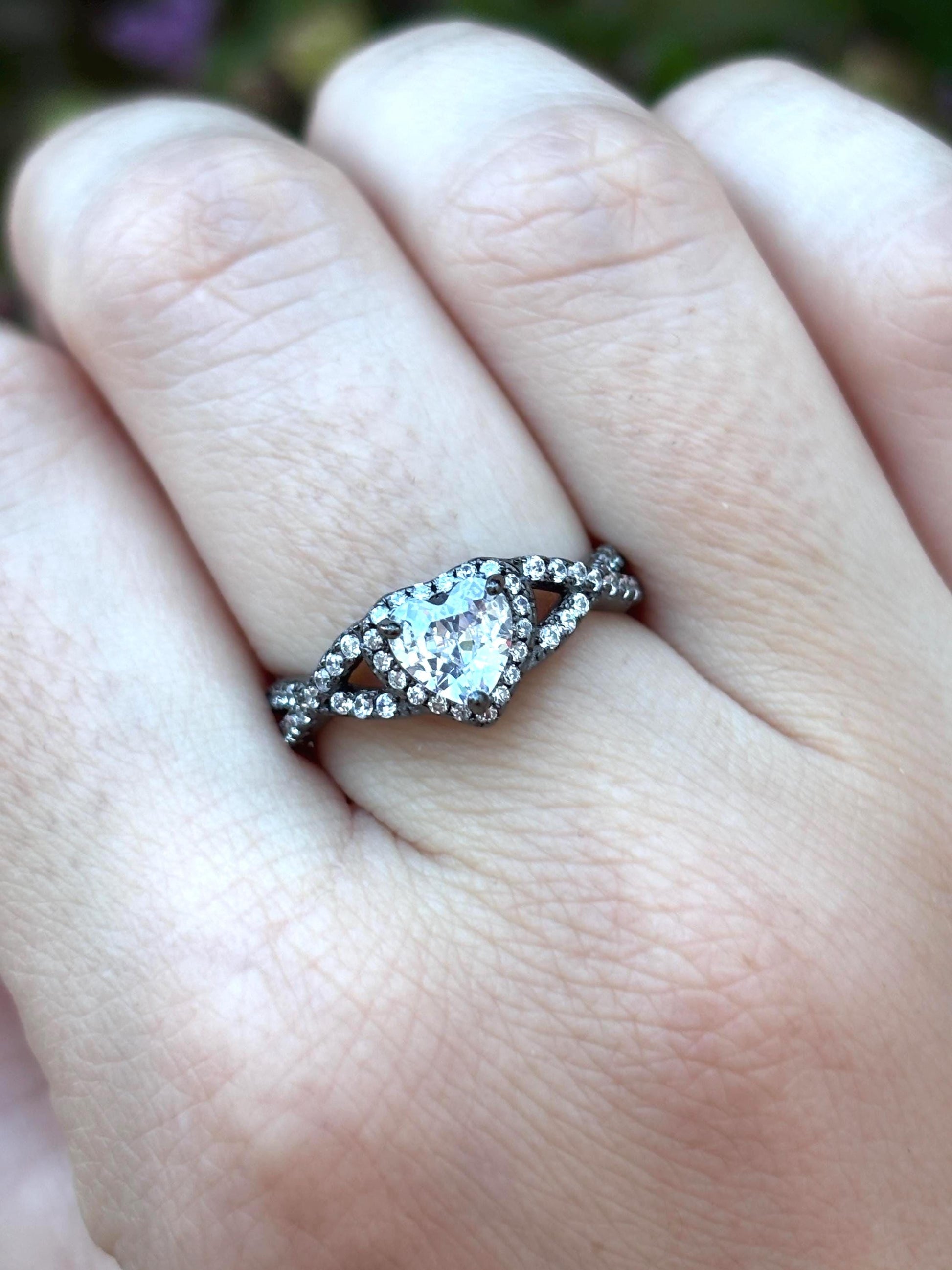 925 Sterling Silver Heart Ring, Diamond CZ Heart Ring, Bypass Promise Ring, Romantic Engagement Ring, Twisted Band, Gift for Her