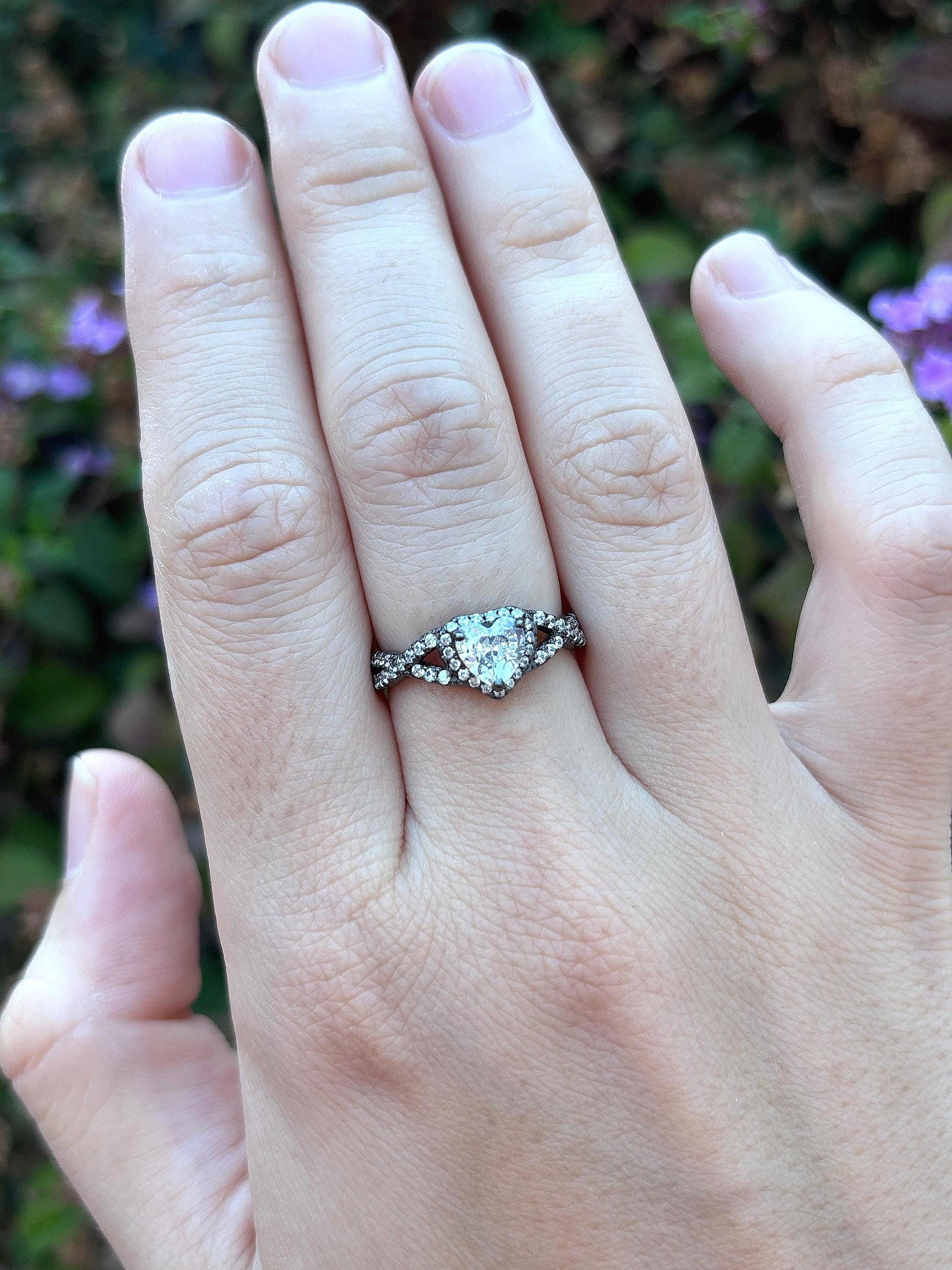 925 Sterling Silver Heart Ring, Diamond CZ Heart Ring, Bypass Promise Ring, Romantic Engagement Ring, Twisted Band, Gift for Her