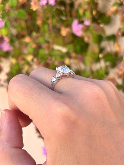 Five Heart Diamond CZ Ring, 925 Sterling Silver Heart Ring, Promise Ring for Women, Romantic Anniversary Gift, Dainty Silver Ring