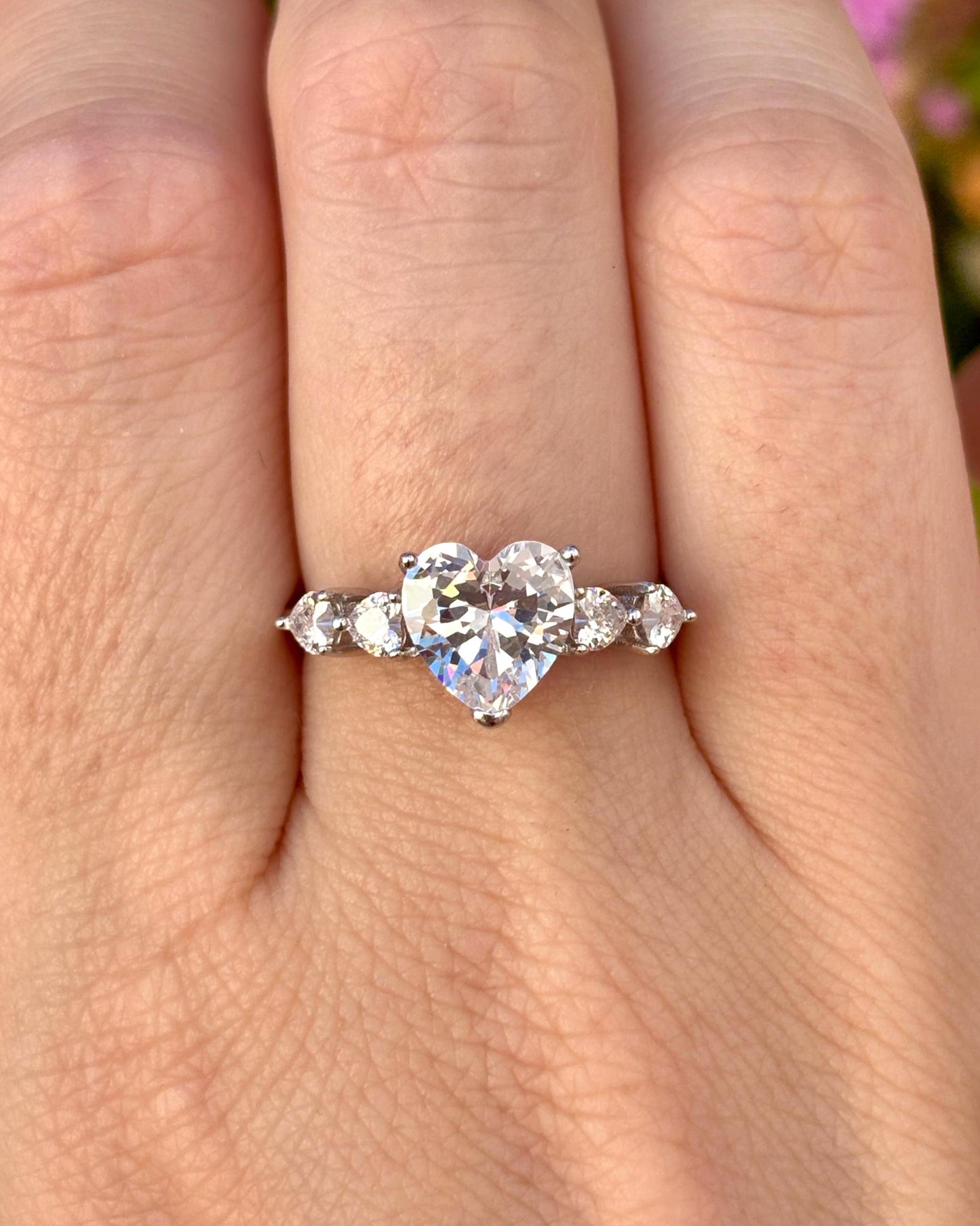 Five Heart Diamond CZ Ring, 925 Sterling Silver Heart Ring, Promise Ring for Women, Romantic Anniversary Gift, Dainty Silver Ring