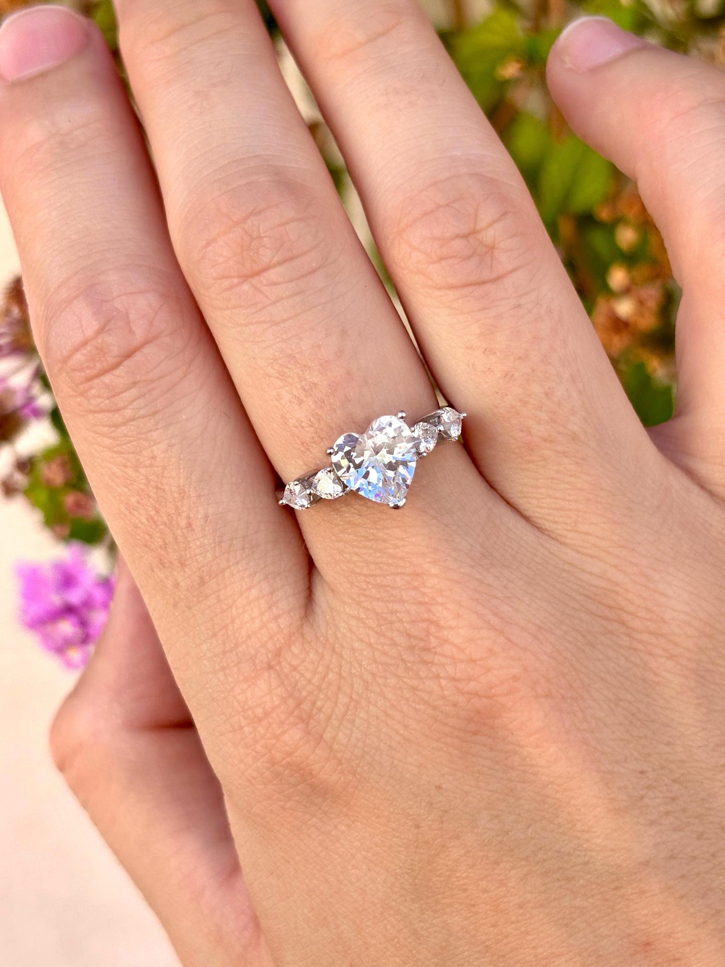 Five Heart Diamond CZ Ring, 925 Sterling Silver Heart Ring, Promise Ring for Women, Romantic Anniversary Gift, Dainty Silver Ring