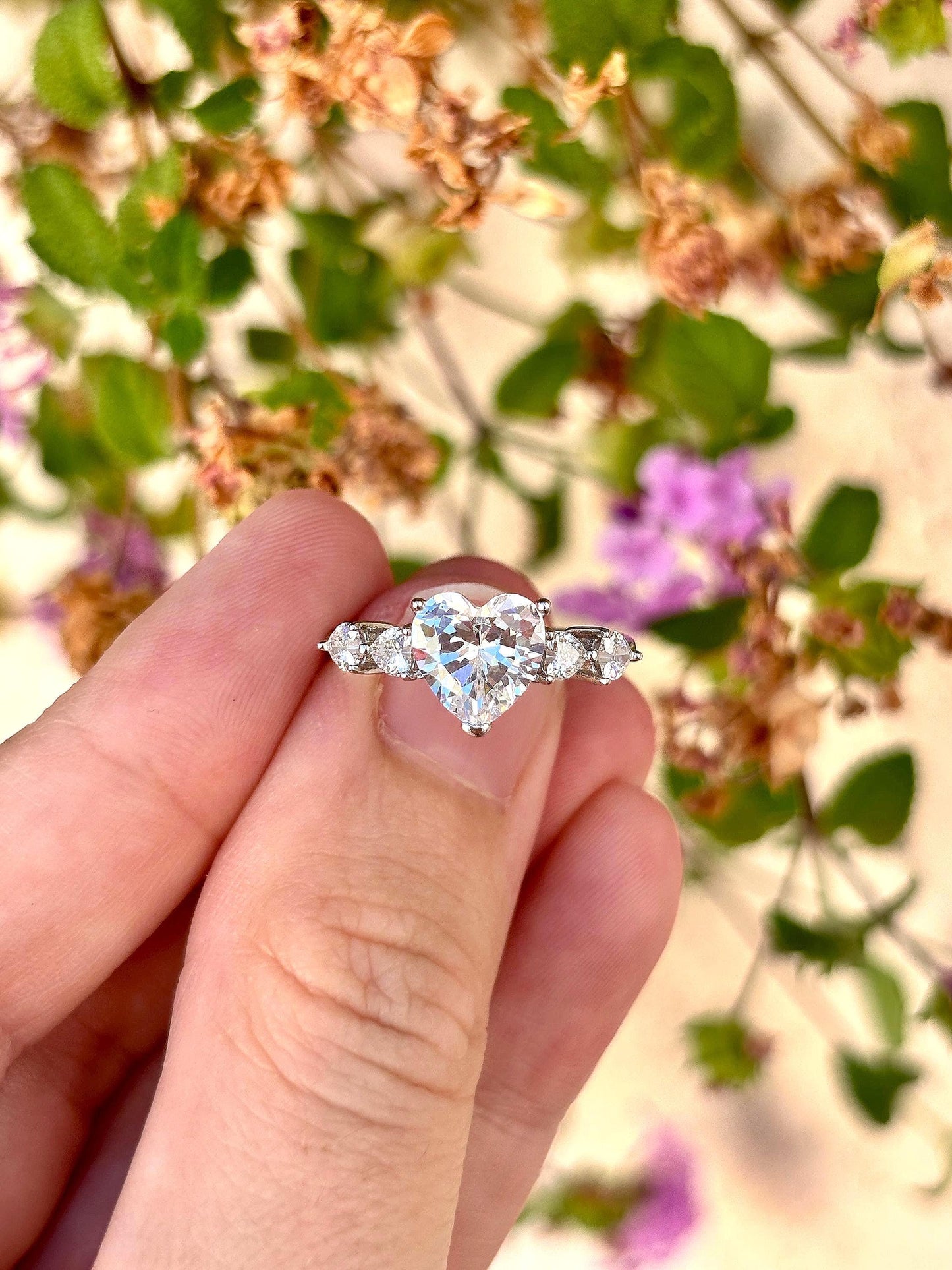 Five Heart Diamond CZ Ring, 925 Sterling Silver Heart Ring, Promise Ring for Women, Romantic Anniversary Gift, Dainty Silver Ring
