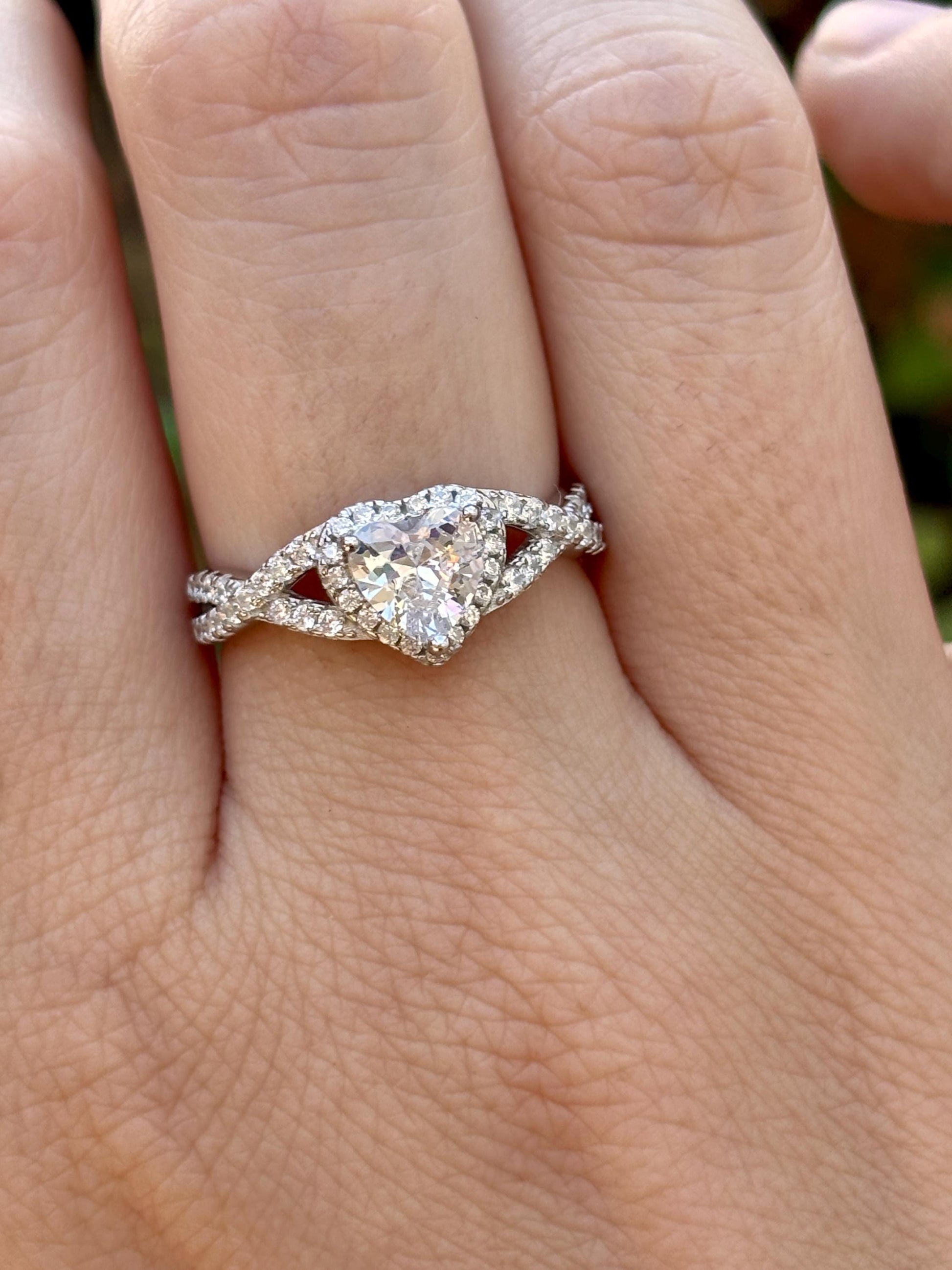 Heart Halo Ring, Diamond Clear CZ Ring, Sterling Silver Heart Ring, Bypass Ring, Promise Ring, Gift for Her, Romantic Jewelry