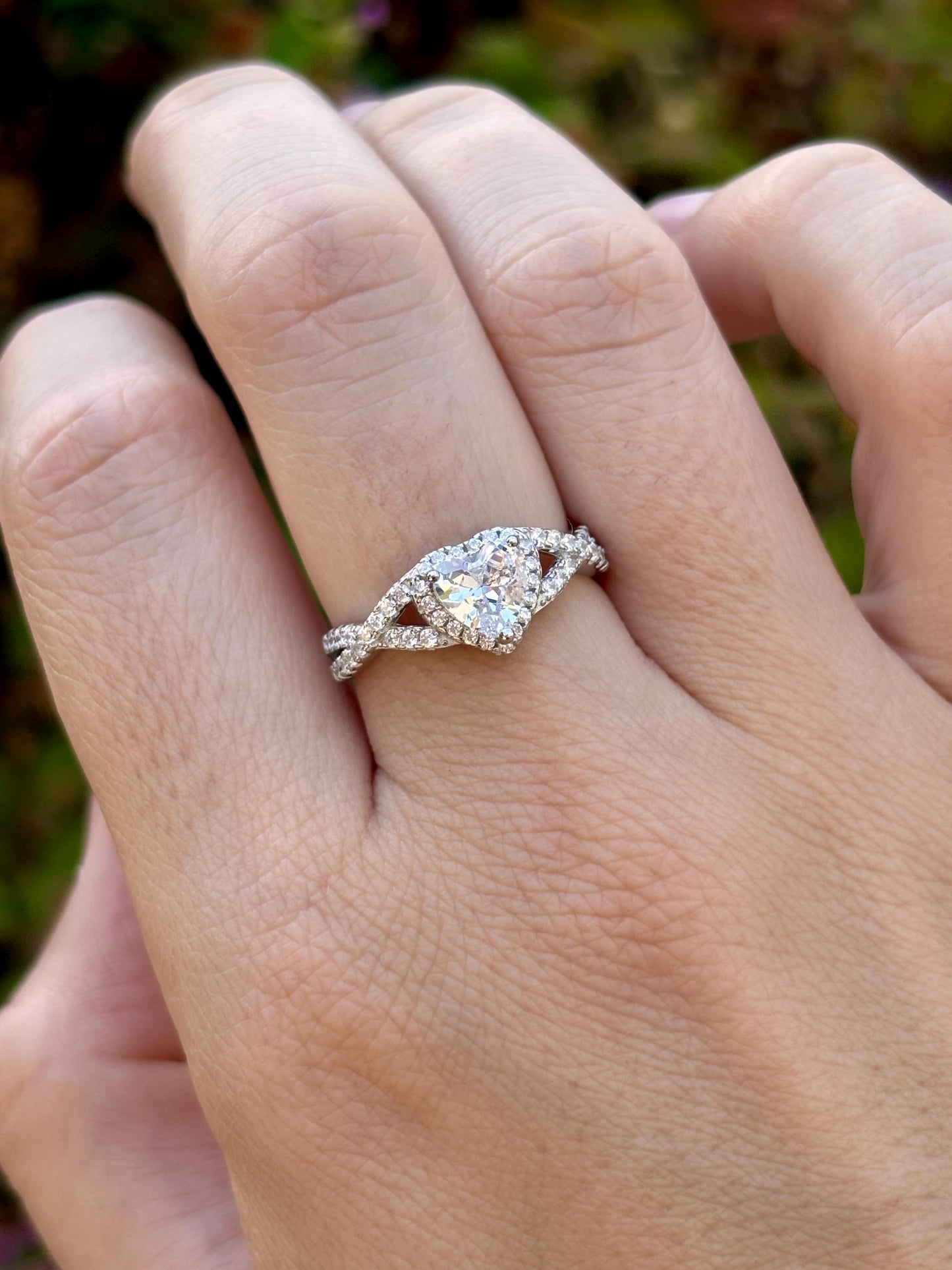Heart Halo Ring, Diamond Clear CZ Ring, Sterling Silver Heart Ring, Bypass Ring, Promise Ring, Gift for Her, Romantic Jewelry