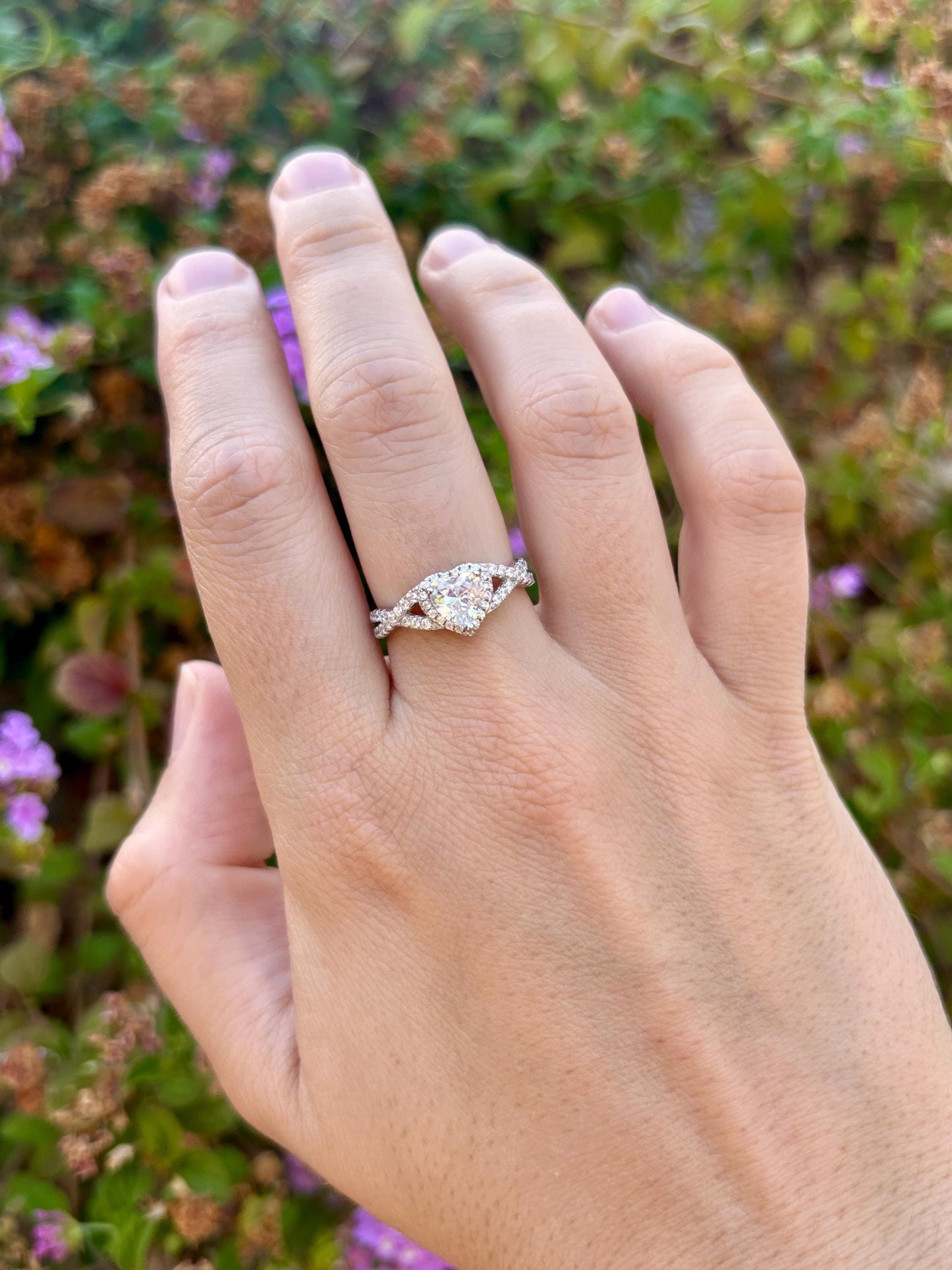 Heart Halo Ring, Diamond Clear CZ Ring, Sterling Silver Heart Ring, Bypass Ring, Promise Ring, Gift for Her, Romantic Jewelry