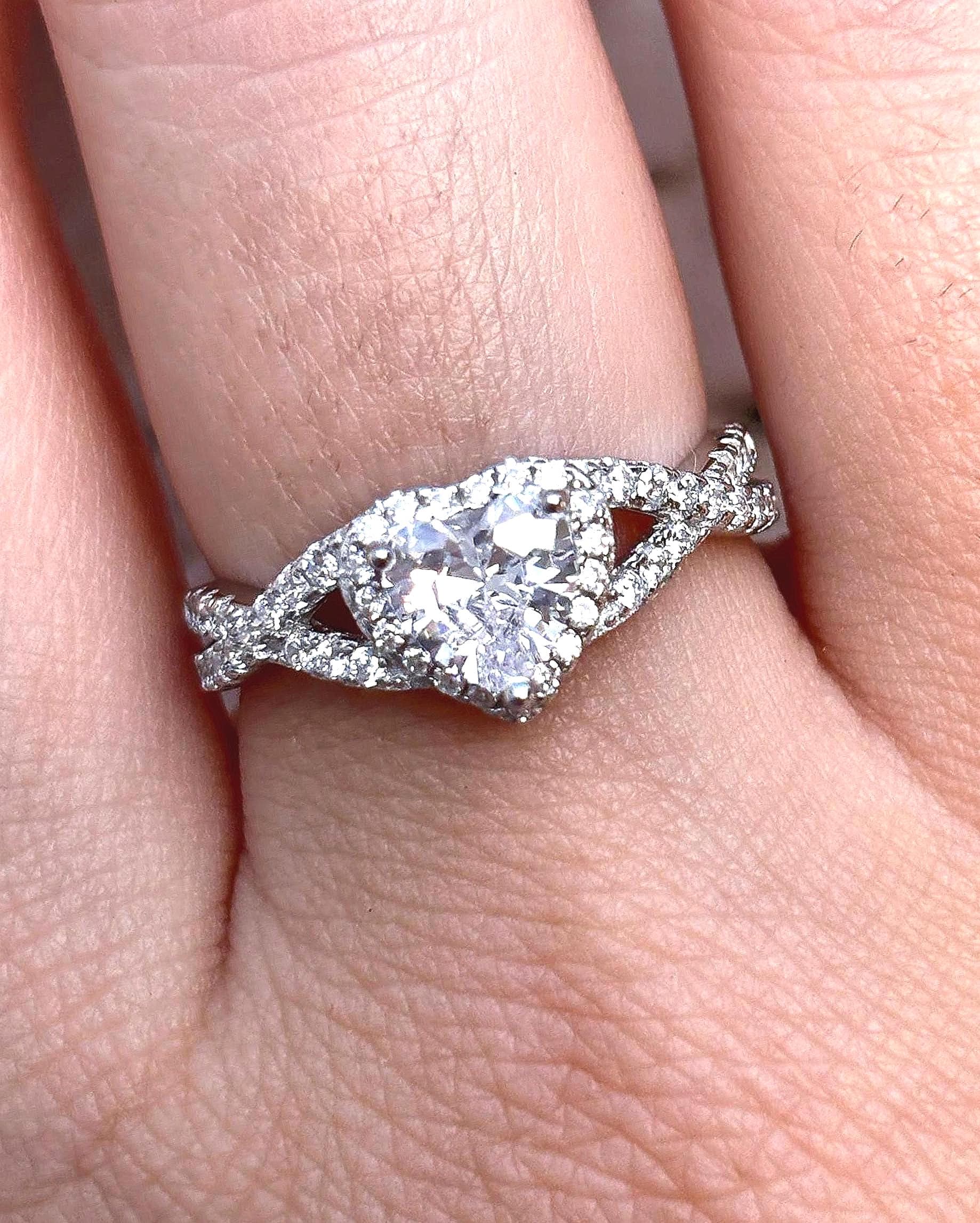 Heart Halo Ring, Diamond Clear CZ Ring, Sterling Silver Heart Ring, Bypass Ring, Promise Ring, Gift for Her, Romantic Jewelry