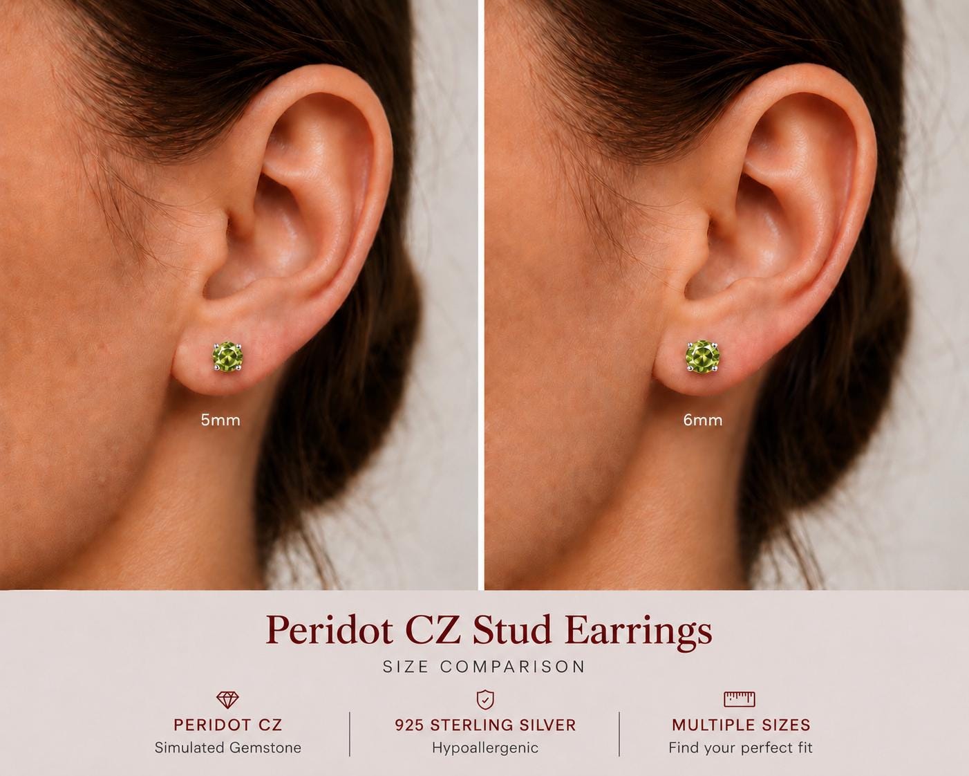 Peridot CZ Stud Earrings, Sterling Silver Stud Earrings, Green Crystal Earrings, 925 Silver Earrings, August Birthstone Studs, Gift for Her