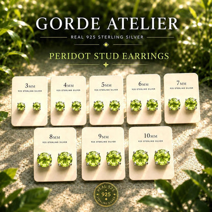 Peridot CZ Stud Earrings, Sterling Silver Stud Earrings, Green Crystal Earrings, 925 Silver Earrings, August Birthstone Studs, Gift for Her