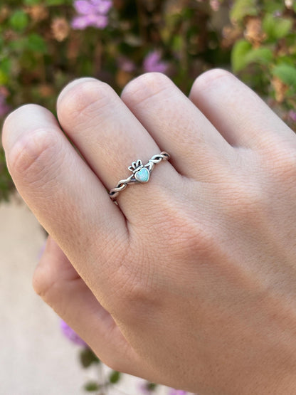 White Opal Claddagh Ring, Sterling Silver Irish Ring, Celtic Promise Ring, Heart Ring, Friendship Ring, 925 Silver Gift for Her
