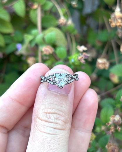 925 Sterling Silver Heart Ring, Diamond CZ Heart Ring, Bypass Promise Ring, Romantic Engagement Ring, Twisted Band, Gift for Her