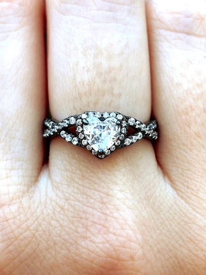 925 Sterling Silver Heart Ring, Diamond CZ Heart Ring, Bypass Promise Ring, Romantic Engagement Ring, Twisted Band, Gift for Her
