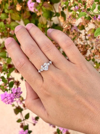 Five Heart Diamond CZ Ring, 925 Sterling Silver Heart Ring, Promise Ring for Women, Romantic Anniversary Gift, Dainty Silver Ring