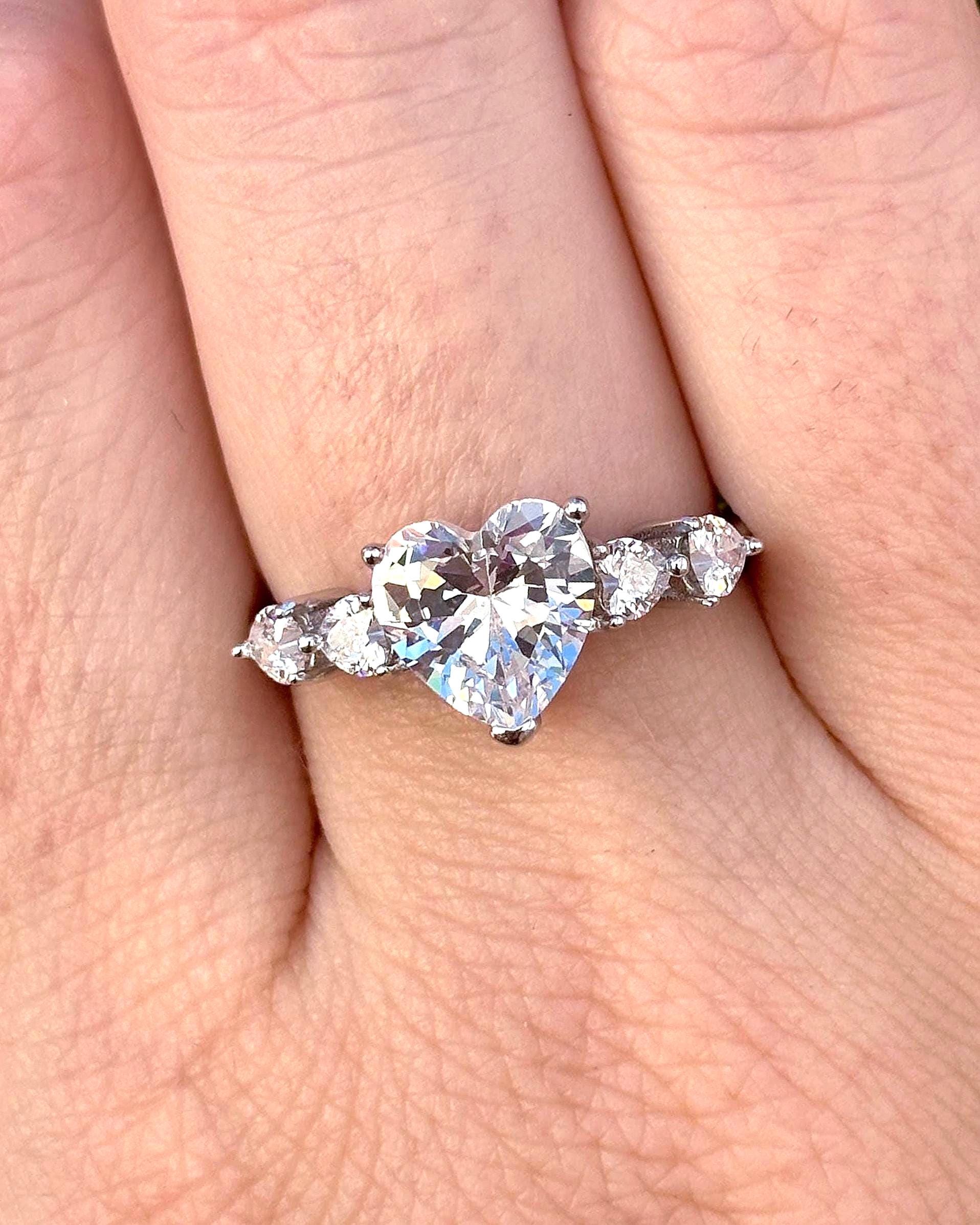 Five Heart Diamond CZ Ring, 925 Sterling Silver Heart Ring, Promise Ring for Women, Romantic Anniversary Gift, Dainty Silver Ring
