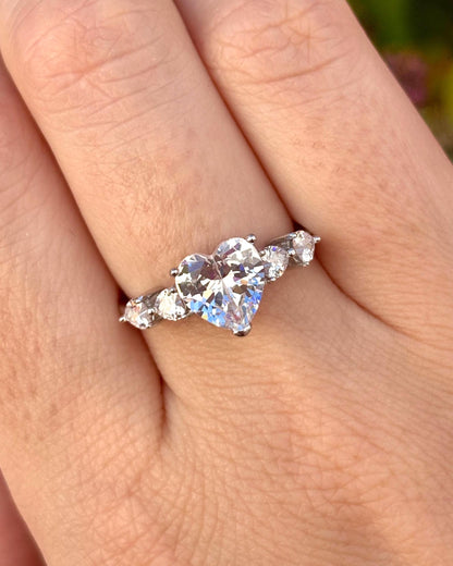 Five Heart Diamond CZ Ring, 925 Sterling Silver Heart Ring, Promise Ring for Women, Romantic Anniversary Gift, Dainty Silver Ring