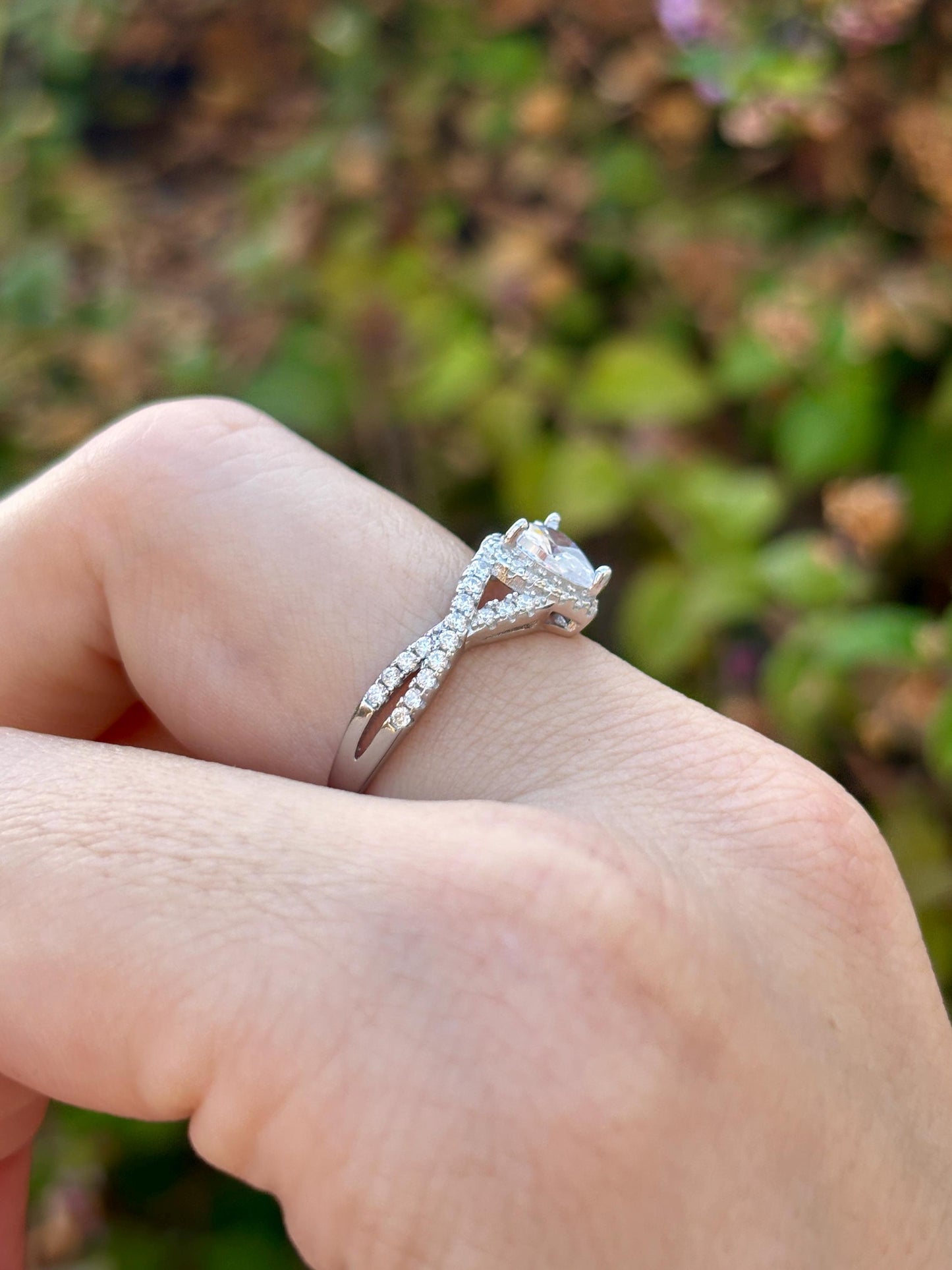 Heart Halo Ring, Diamond Clear CZ Ring, Sterling Silver Heart Ring, Bypass Ring, Promise Ring, Gift for Her, Romantic Jewelry