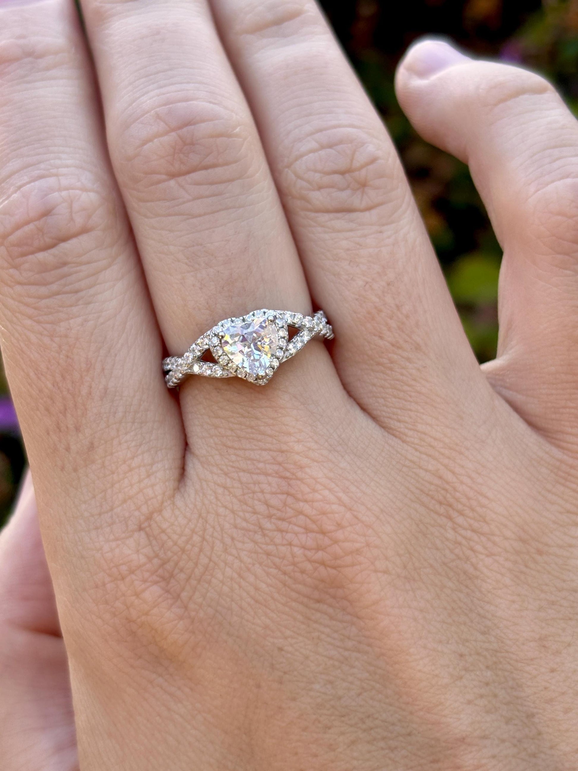 Heart Halo Ring, Diamond Clear CZ Ring, Sterling Silver Heart Ring, Bypass Ring, Promise Ring, Gift for Her, Romantic Jewelry