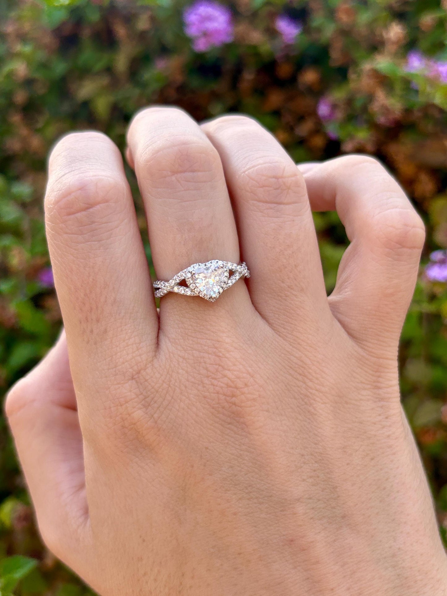 Heart Halo Ring, Diamond Clear CZ Ring, Sterling Silver Heart Ring, Bypass Ring, Promise Ring, Gift for Her, Romantic Jewelry