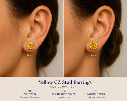 Yellow Citrine CZ Stud Earrings, 925 Sterling Silver Earrings, Yellow Gemstone Studs, Hypoallergenic Minimal Earrings, Everyday Jewelry Gift