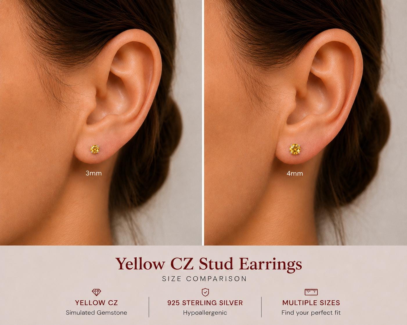 Yellow Citrine CZ Stud Earrings, 925 Sterling Silver Earrings, Yellow Gemstone Studs, Hypoallergenic Minimal Earrings, Everyday Jewelry Gift