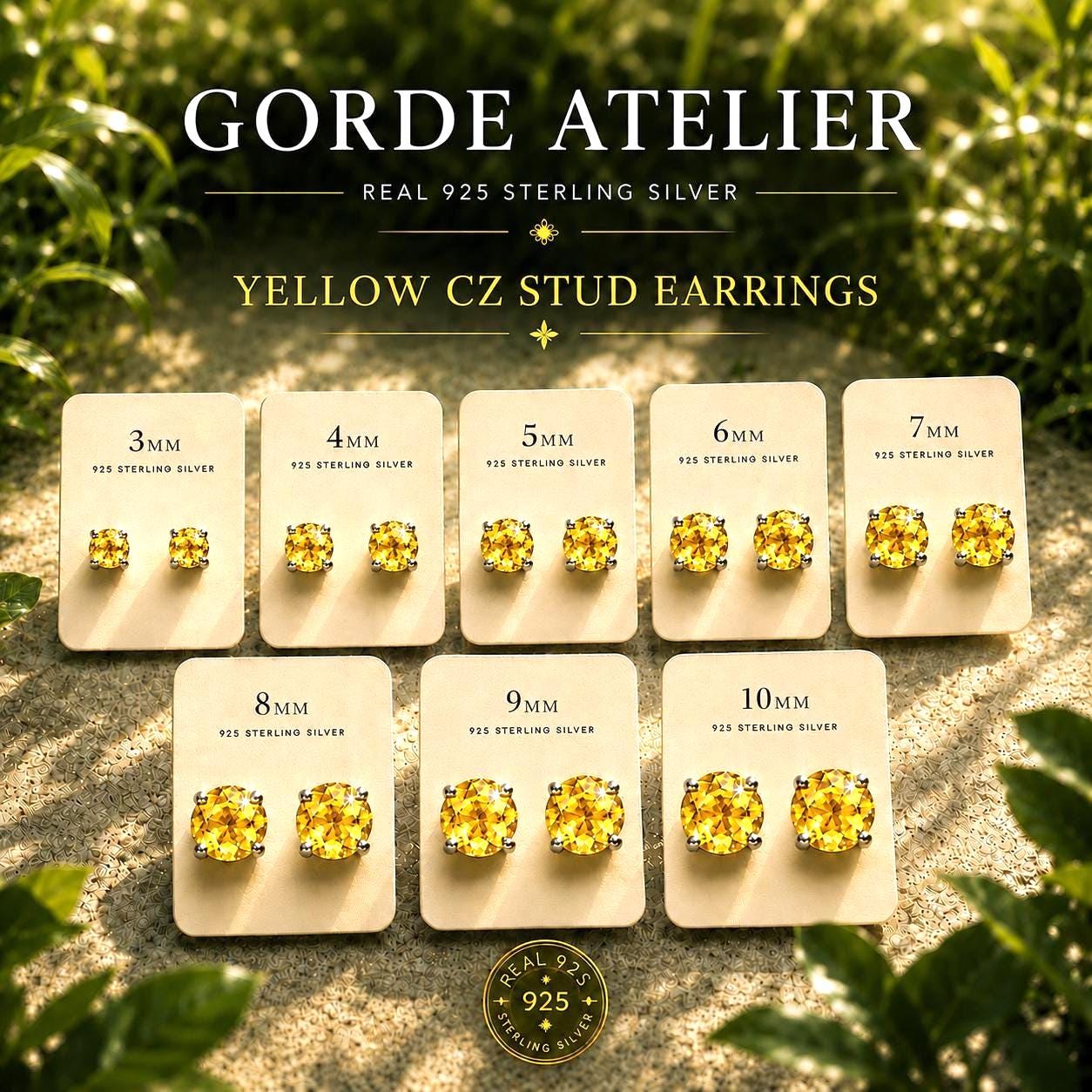 Yellow Citrine CZ Stud Earrings, 925 Sterling Silver Earrings, Yellow Gemstone Studs, Hypoallergenic Minimal Earrings, Everyday Jewelry Gift