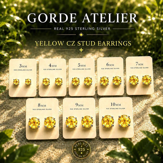 Yellow Citrine CZ Stud Earrings, 925 Sterling Silver Earrings, Yellow Gemstone Studs, Hypoallergenic Minimal Earrings, Everyday Jewelry Gift