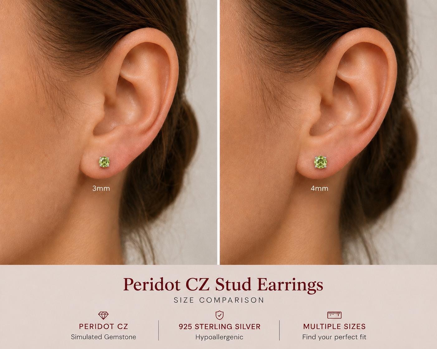 Peridot CZ Stud Earrings, Sterling Silver Stud Earrings, Green Crystal Earrings, 925 Silver Earrings, August Birthstone Studs, Gift for Her