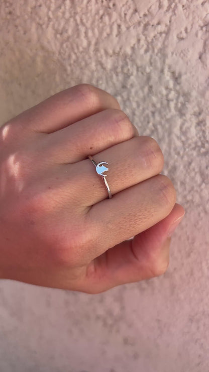Howling Wolf Moon Ring, Sterling Silver Wolf Ring, Crescent Moon Ring, Nature Jewelry, Wolf Lover Gift, Minimalist Animal Ring