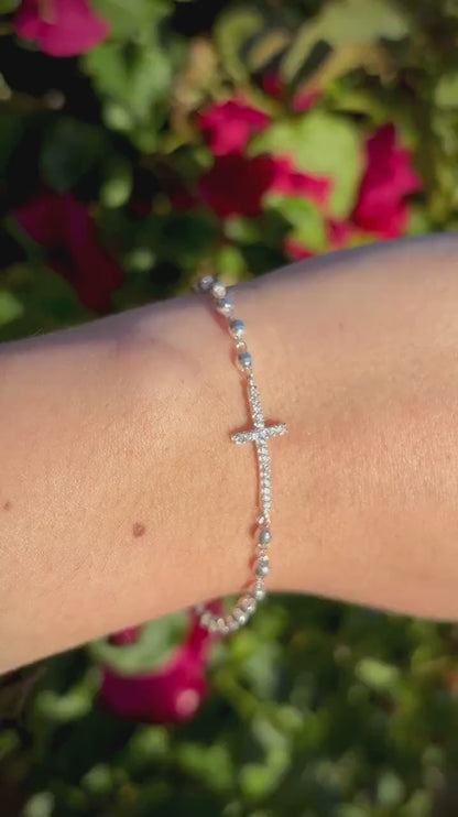 925 Sterling Silver Cross Bracelet 8 in, Christian Jewelry, Faith Bracelet for Women, Religious Gift, Dainty Catholic Cross, Minimalist