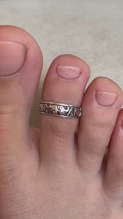 Sterling Silver Elephant Toe Ring, Adjustable 925 Silver Toe Ring, Lucky Elephant Toe Band, Boho Beach Jewelry, Minimalist Summer Ring