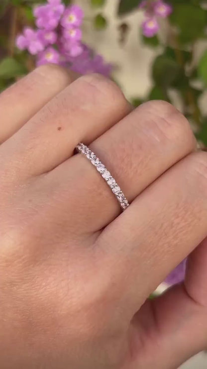 Sterling Silver Pink CZ Eternity Ring, Thin Stackable Band, Dainty Minimalist Ring, Promise Ring for Her