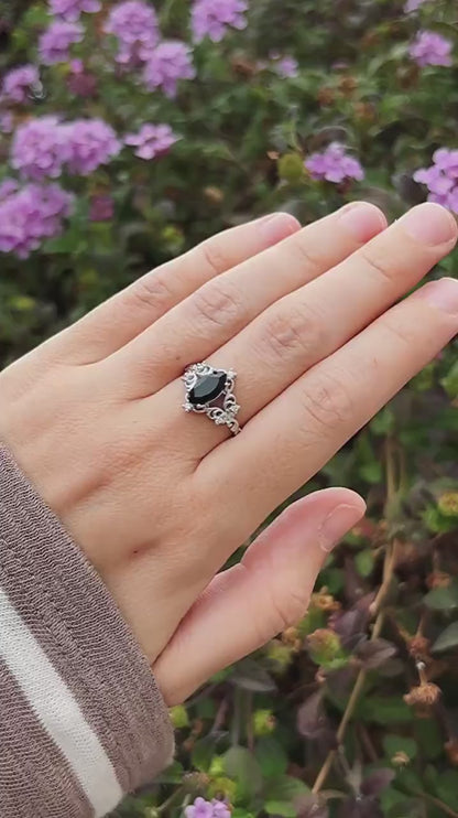 Handmade Black Onyx Ring 925 Sterling Silver, Marquise Cut Gothic Ring, Vintage Engagement Ring, Art Deco Statement Ring for Women