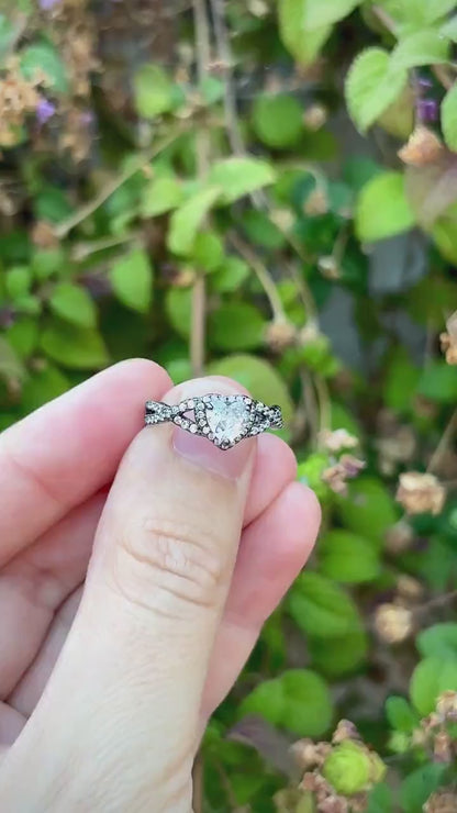 925 Sterling Silver Heart Ring, Diamond CZ Heart Ring, Bypass Promise Ring, Romantic Engagement Ring, Twisted Band, Gift for Her