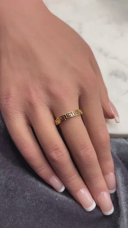 14k Gold Ring, Minimalist Greek Key Ring, Gift for Her, Geometric Ring for Women, Dainty Everyday Ring, Stackable Ring