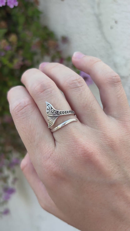 Sterling Silver Mermaid Tail Ring, Ocean Inspired Ring, Adjustable 925 Silver Ring, Beach Jewelry, Coastal Ring, Sea Lover Gift