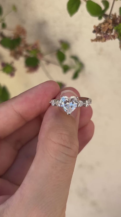 Five Heart Diamond CZ Ring, 925 Sterling Silver Heart Ring, Promise Ring for Women, Romantic Anniversary Gift, Dainty Silver Ring