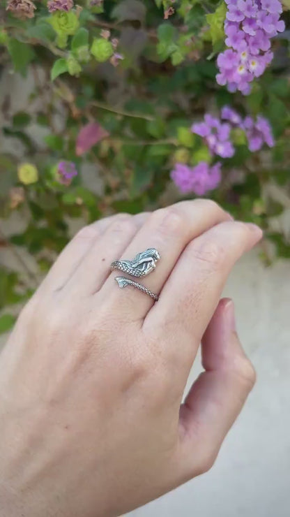 Mermaid Ring 925 Sterling Silver, Mermaid Tail Ring, Ocean Inspired Ring, Adjustable Mermaid Jewelry, Fantasy Sea Ring, Beach Lover Gift