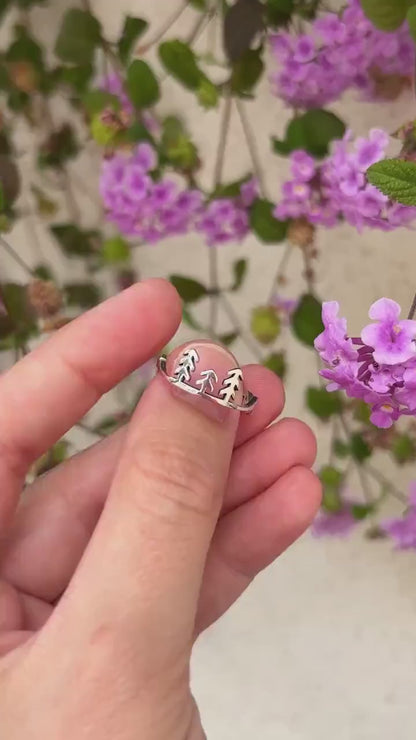 Mountain Wave Tree Ring, Nature Inspired Sterling Silver Ring, Forest Ring, Hiking Jewelry, Adventure Ring, Outdoor Lover Gift