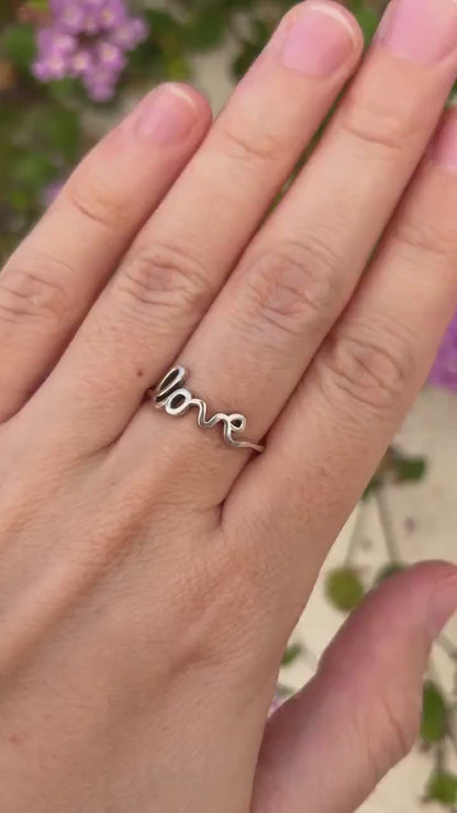 925 Sterling Silver Love Ring, Handmade Minimalist Script Ring, Cute Romantic Promise Ring, Everyday Jewelry Gift for Her