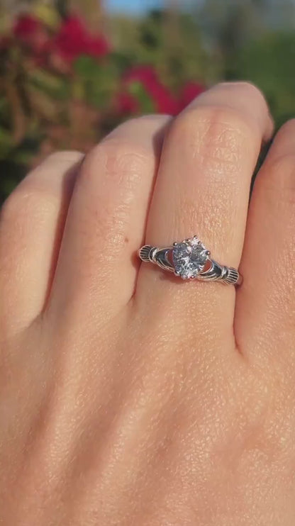 925 Sterling Silver Irish Promise Claddagh Ring, CZ Simulated Diamond Heart Ring, Minimalist Engagement Ring for Her