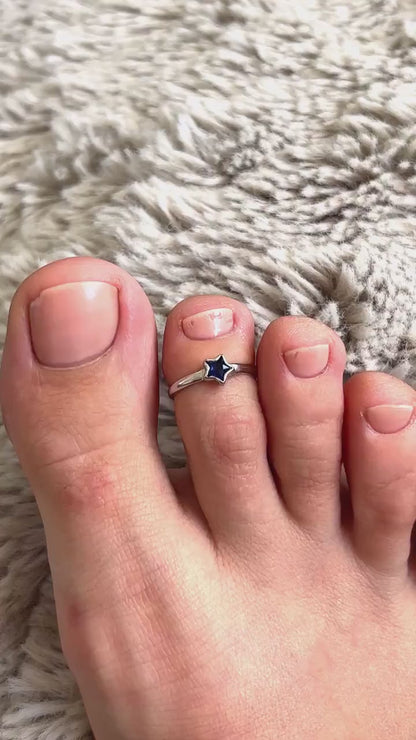 Sterling Silver Star Toe Ring, Blue CZ Star Ring, Celestial Toe Ring, Adjustable Silver Toe Ring, Minimalist Star Jewelry, Gift for Her