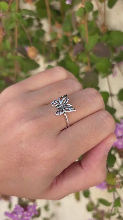 Butterfly Ring Sterling Silver, Minimalist Butterfly Jewelry, Nature Inspired Ring, Open Butterfly Band, Everyday Silver Ring