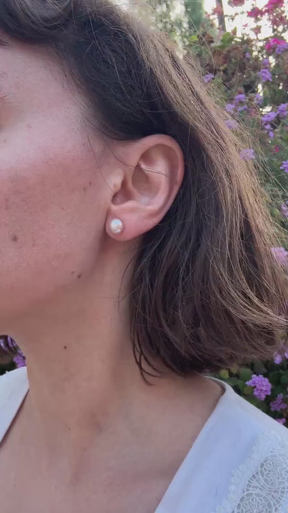 8mm Genuine Freshwater Pearl Stud Earrings, 925 Sterling Silver Pearl Earrings, Tennessee Pearl Jewelry, Classic Pearl Studs, Gift for Her