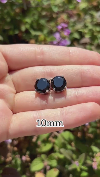 Black Onyx CZ Stud Earrings, 925 Sterling Silver Earrings, Black Gemstone Studs, Hypoallergenic Minimal Earrings, Everyday Jewelry Gift