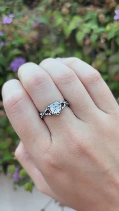 925 Sterling Silver Heart Ring, Diamond CZ Heart Ring, Bypass Promise Ring, Romantic Engagement Ring, Twisted Band, Gift for Her