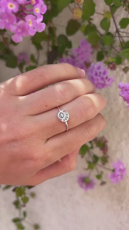 Celestial Planet Ring Sterling Silver, Moon and Stars Ring, Space Jewelry, Cosmic Minimalist Ring, Saturn Ring, Galaxy Gift
